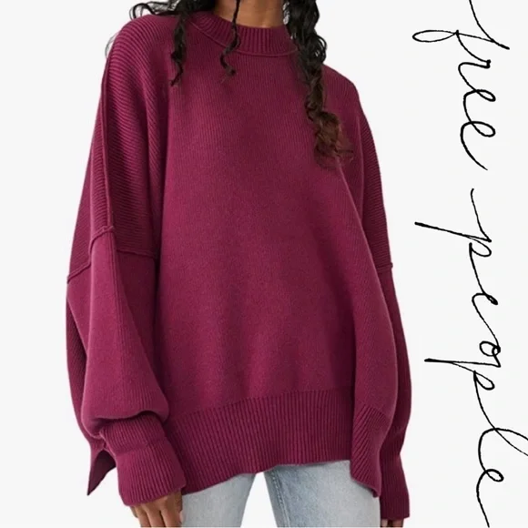 NWT $128 Free People Dreamy Mulberry Tunic (Oversized) Sweater - Medium - Picture 1 of 8